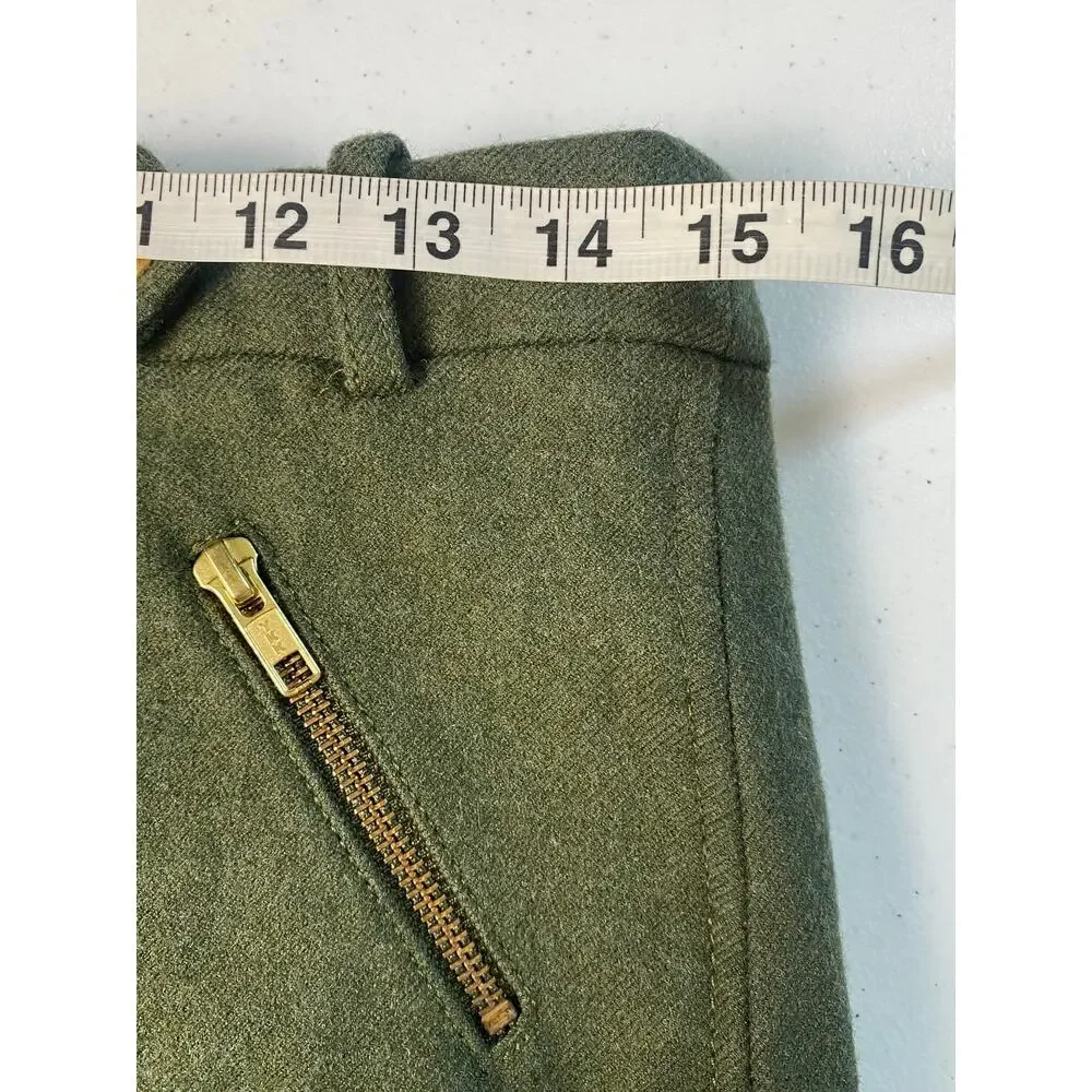 J. Crew Military Green 100% Wool Moto Miniskirt Gold-toned Hardware Size 6